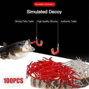 20-100PCS Realistic Red Worm Soft Bait Earthworms Bionic Red Worm Fishy Smell Bass Artificial Fishing Bait Sea Fishing Bait Luminous Fishing Bait