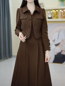 MAIMEI | Slimming Thickened Mid-Length Maternity Dress Womens Fashion Commute Style A-Line Skirt Polyester Fiber Long Sleeve U-Neckline