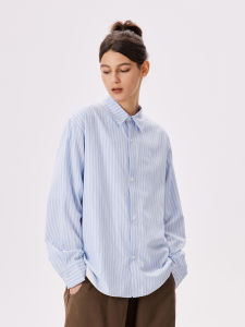 PSO Brand Mens And Womens Basic Striped Shirt Loose Fit Long Sleeve Polyester Fiber 2023 New Style Spring Autumn Casual Shirt