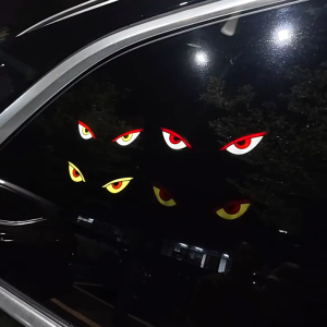 Chicmine 3Pcs Solar LED Car Decorative Light with Dynamic Eye Design USB-C Rechargeable Smart Sensor Car Light Vibration-Activated Suction Cup Mount Car Accessories