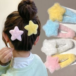 4Pcs Girls Sweet Fluffy Star Hairpins Ornament Children Kids Plush Star Hair Clip Barrettes BB Clip Side Bang Clips Hair Accessories