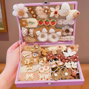 Girls Birthday Gift Hair Accessories Set Princess Style Brown Hair Clips Nail Stickers Hair Ties Childrens Fashion Accessories