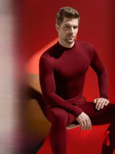 Miiow | Warm Underwear Set For Men Cat Man Winter Thermal Clothing Long Sleeve Mid Neck Pure Color Base Layer Vest And Pants