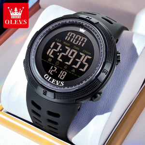 OLEVS resmi autentik jam tangan pria dewasa 2025 tahan air cermin HD layar digital bercahaya LED jam tangan kasual pria