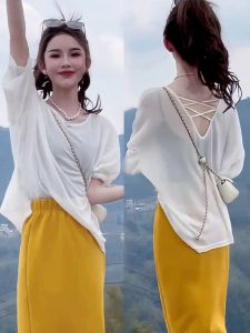 Womens Long Sleeve Sun Protection Shirt Thin Hollow out Backless Transparent Top Summer Commute Style Loose Fit Korean Version