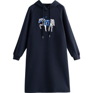 Toyouth | Hooded Warmth-Keeping Fleece Floral Embroidered Sweatshirt Dress