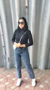 Celana Boyfriends Jeans Wanita Highwaist Panjang BF Polos