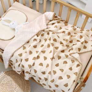 Youngsters Comfort Blanket Cozy All Season Soft Cute Bear Heart Pattern Hand Wash Only Perfect for Kindergarten Home Use