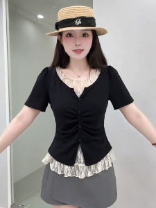 plus Size Lace Short Sleeve T-Shirt Womens Fashionable Summer Slim Fit Sweet And Spicy Top Casual Style Universal Size