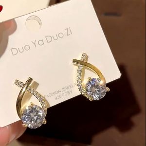 GL 18K gold Korean fashion cross zircon temperament elegant shiny earrings ES6906-6907