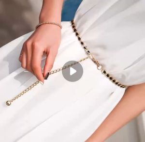 Happy Mall COD H-41# Women Faux Pearl Metal Thin Waist Chain Belt Bead Tie Waistband Strap Fashion