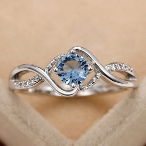 Huitan 2022 Modern Design Womens Wedding Rings Charming Blue Cubic Zirconia High Quality Silver Color Ring Engagement Jewelry