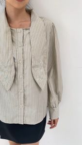 OFEYA - Isa Stripe Shirt - Kemeja Salur Garis Bordir Wanita