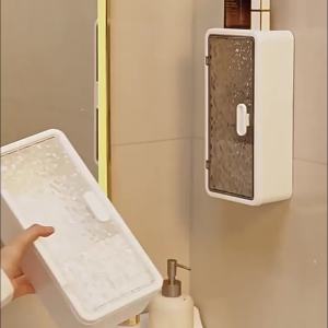 High-End Toothbrush Storage Holder / No-drill Wall-mounted Drain Rack / for Spoon Chopstick Makeup Tool / Kitchen Bathroom Organizer Container with Side Lid