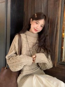 imimtuan | Áo Sweater Dệt Kim Cáp Phong Cách Với Tay Bánh bèo cho Nữ