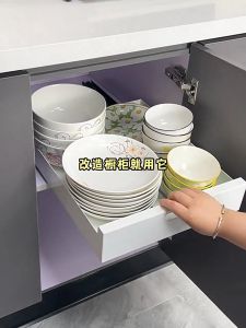 Kitchen Cabinet Pull Out Dish & Bowl Rack Multi-function Pull Out Basket Slide Drawer for Cabinet Under Sink Organizer No Installation