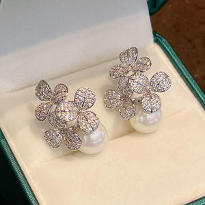 Huitan Luxuriant Flowers Earrings with Imitation Pearl Exquisite New Earrings for Women Wedding Party Temperament Female Jewelry
