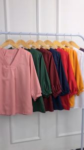 Real Pict - New Atasan Jumbo Blouse Jumbo Kasual Wanita Fashion Cewek Blus Clayina Polos size L & XXL