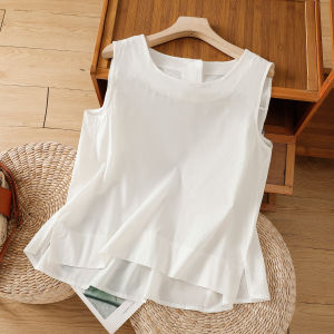 Summer Cotton Linen Sleeveless Vest Womens Clothing Middle-Aged Ladieswear Pure Color Casual Versatile Loose Slim Looking Linen Sling Tops