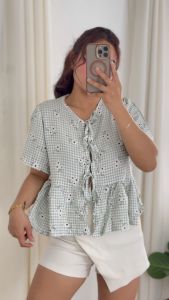 Gingham Daisy Peplum Blouse
