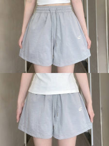 Quần Short Thể Thao Thường Ngày Màu Xám Thêu Cạp Cao Rộng Rãi Mùa Hè 2025 Quần Áo Bảo Hộ Lao Động Nhanh Khô Nhanh