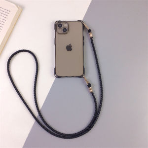 Ins Style Silicone Phone Case Crossbody with Lanyard Transparent Protective Cover for  12 13 14 15 16 pro Max Full Cover Air