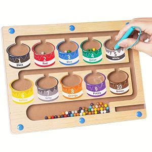 Magnetic Color and Number Maze Montessori Educational Wooden Magnet Puzzle Game Board for Toddlers Activities Counting Matching Games Learning Fine Motor Skills for Preschoolers