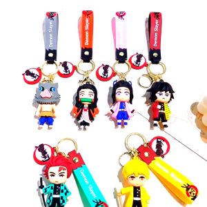 Anime Demon Slayer Tanjirou Kamado Nezuko Tomioka Giyuu Figure Keychain Backpack Pendant Car Keyring Cute Doll Cartoon Accessories Toys Couple Birthday Gift