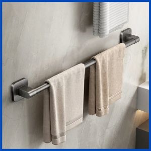Wall Mounted Bathroom Towel Rack Self Adhesive No Drilling Towel Bar Rail Holder Kitchen Storage Racks Organizers Hooks