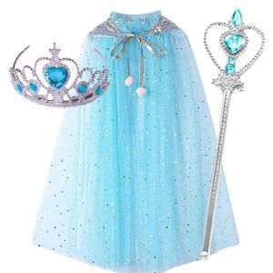 Princess Elsa Princess Cape Child Birthday Performance Thin New Autumn Spring Floor-Length Robe Childrens Dress up Clothes
