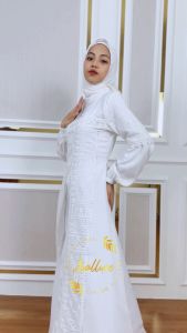 Gamis Putih Brukat Mewah & Elegan Terbaru - Dress Putih Brokat Wanita Modern & Kekinian Simple