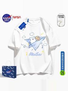 NASA Collaborative Summer Cartoon Short Sleeve T-Shirt for Boys Creative Design Paper Plane Print Teenage Half Sleeve Cotton round Neck