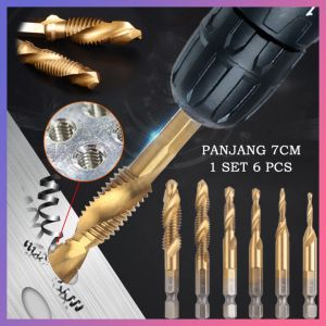 Mata Bor Pembuat Ulir 6 PCS Set Hex Twist Spiral Tapper M3-M10 Mata Bor Multifungsi Extra Long 7cm