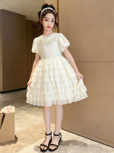 Princess Dress Girls Summer Fairy Tale Cake Skirt Bubble Sleeve Childrens Dress High-End Customizable Sweet Style Cotton Blend