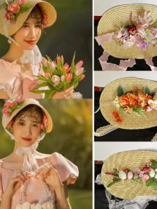 New Style Countryside Themed Bridal Photography Props Adhesive Flower Grass Hat for Studio Outdoor Photo Shoots Fashion Creativity