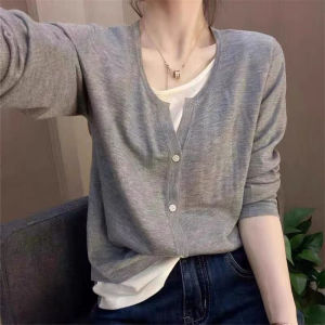 Discount Outlets V-Neck Fake Two Pieces Loose Wool Knitted Cardigan
