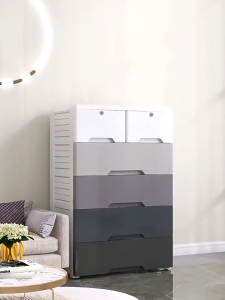 KUKI Multi-Layer Plastic Grey Drawer Cabinet Durabox Wardrobe With Wheels With Lock Megabox Organizer