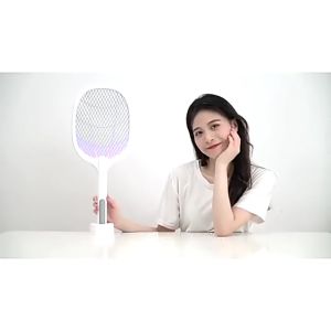 Electric Mosquito Racket USB Rechargeable Handheld Fly Swatter Intelligent Household 2-in-1 Mosquito Killer Lamp with Base Racquet Dual-Mode 电蚊拍