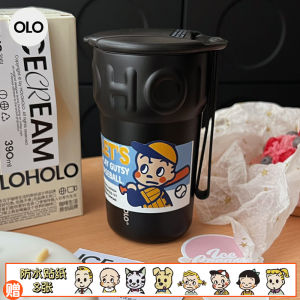 ถ้วยกาแฟลาเต่กันความร้อนแบบถือได้ดีไซน์เก๋ไก๋ ด้านในทำจากเซรามิก ถ้วยน้ำสแตนเลสแบบถือได้ ถ้วยน้ำแบบถือได้ 390ml