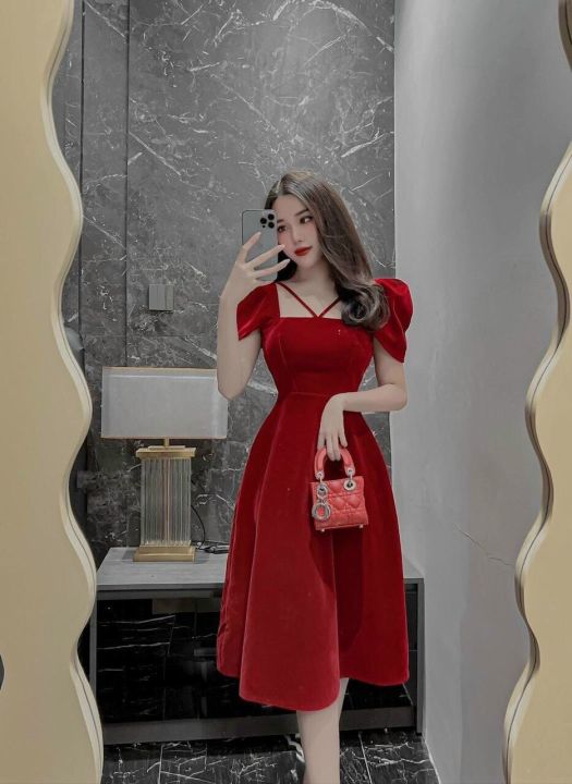 Đầm xòe GUCO cổ xếp ly màu đỏ sang trọng 3085 - Đầm, váy nữ | ThờiTrangNữ.vn