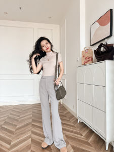 High Waist Wide Leg Pants Draped Thin Manageable Anti-Wrinkle Casual Trousers for Women Autumn Season Polyester Acetate Fiber