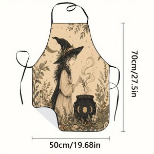 Witch Moon Plant Printed Apron 1 Piece Lightweight Washable Kitchen Restaurant BBQ Home Apron