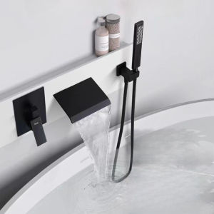 Black Waterfall Bathtub & Copper Bathroom Shower Set