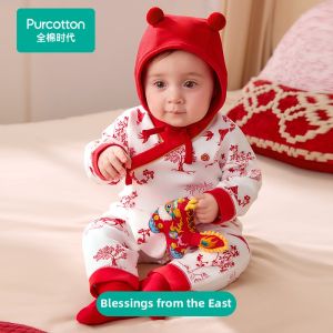 Purcotton | Baby One-piece Outfit New Year Greetings Suit Soft Cotton
