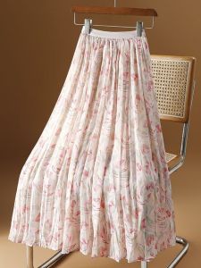 Fashionable Floral Print Chiffon Skirt Womens Summer 2024 Slimming Long Half-length Trendy Commute High Waist Regular Sleeve