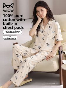 MiiOW | Summer Light Thin Cotton Sleepwear with Built-in Bra Cartoon Panda Design Collar