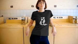 Sweet Cats - Two Shirts - Couple Set T-shirts - Black White Cotton