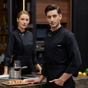 [Ready Stock]Chef Uniform Long Sleeves White for Men Women Catering Uniform Black Chefs Uniform Chef Jacket Waiter Uniform Restaurant Hotel Cook Uniform Comfortable and Breathable Cotton Chef Costume M-2XL