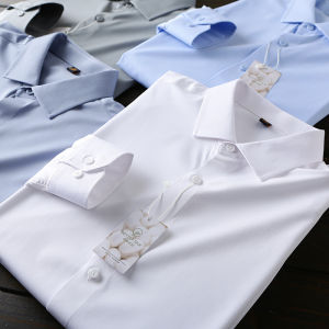 Italian High-End Silk Mens Business Casual Long Sleeve Shirt Breathable Non-Ironed Pure Color Tailored Fit Fashion Urban Style