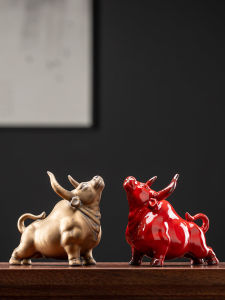 Creative Ceramic Red Cow Decoration Home Living Room Fortune Decoration Mascot Chinese Zodiac Cow Gift Decoration